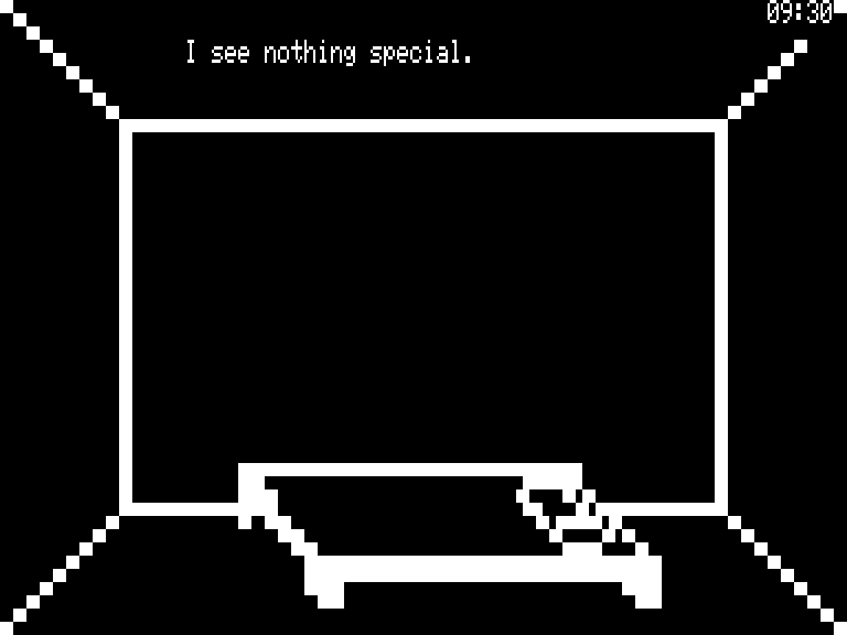 Asylum (TRS-80) screenshot: Facing the cot in my cell