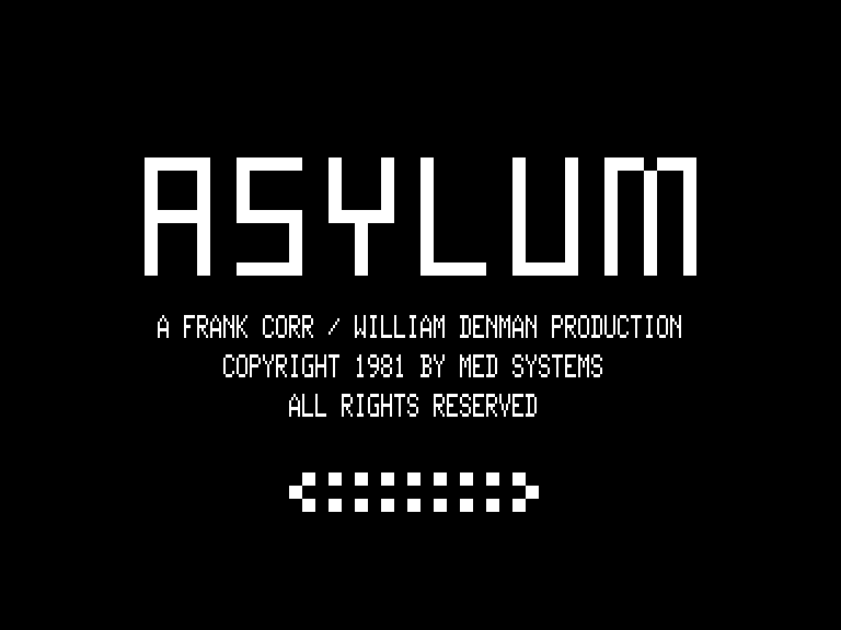 Asylum (TRS-80) screenshot: Title / loading screen