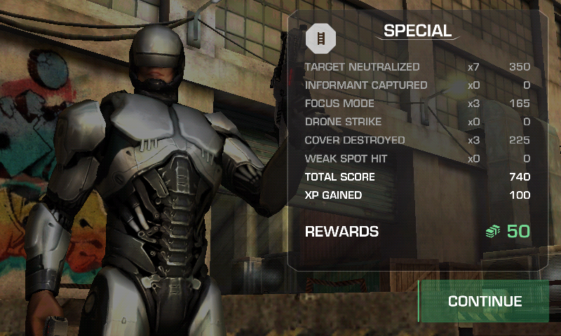 RoboCop (Android) screenshot: Missions stats