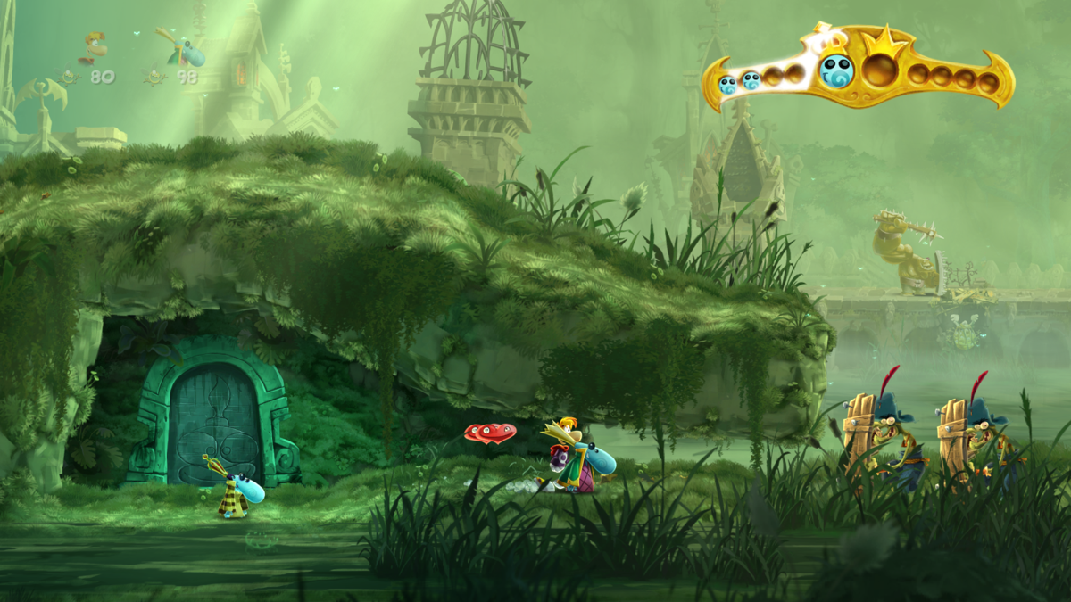 Rayman Legends (Windows) screenshot: Once rescued King and Queen Teensie reward the characters with hearts