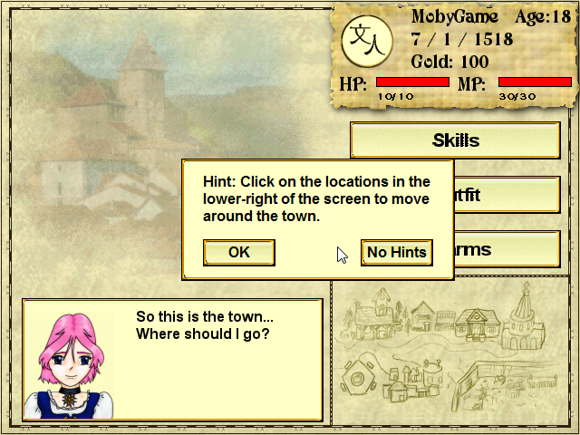 Cute Knight Deluxe (Windows) screenshot: You'll spend most of your time in the town.