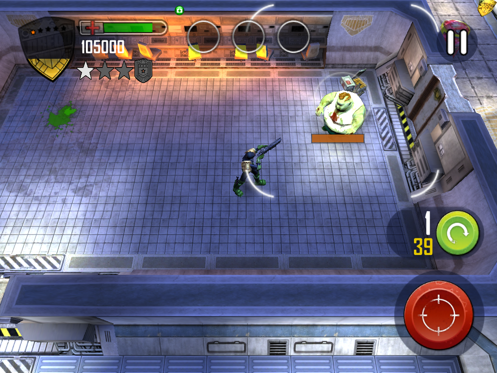 Judge Dredd vs Zombies (iPad) screenshot: A fattie zombie!