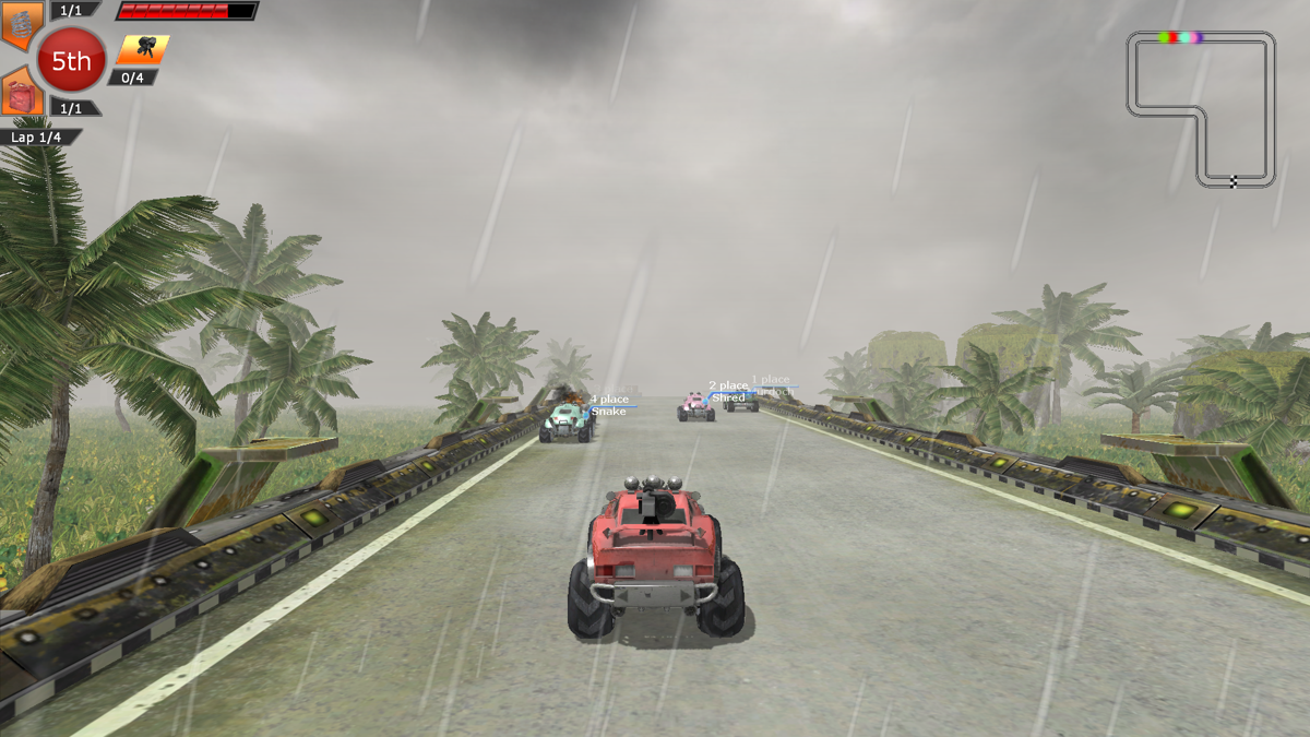 Motor Rock (Windows) screenshot: This mode is actually quite enjoyable (shooting enemy drivers is easier, too)