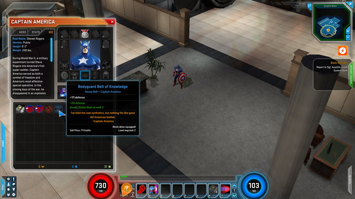 Marvel Heroes (Windows) screenshot: ..and can equip new items to improve our statistics