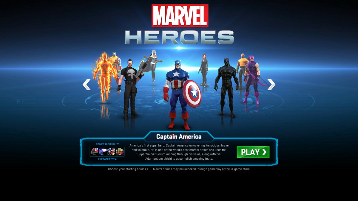 Marvel Heroes (Windows) screenshot: Choosing one of the free characters