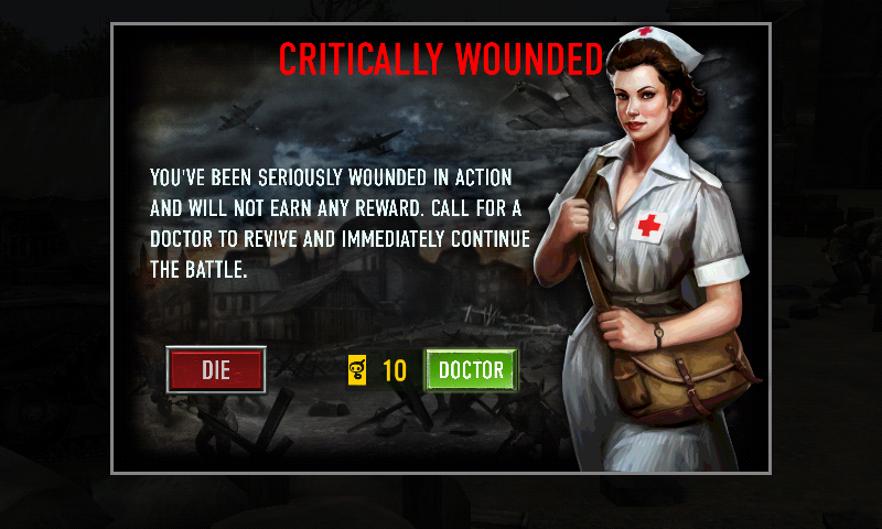 Frontline Commando: D-Day (Android) screenshot: It's possible to pay to avoid dying