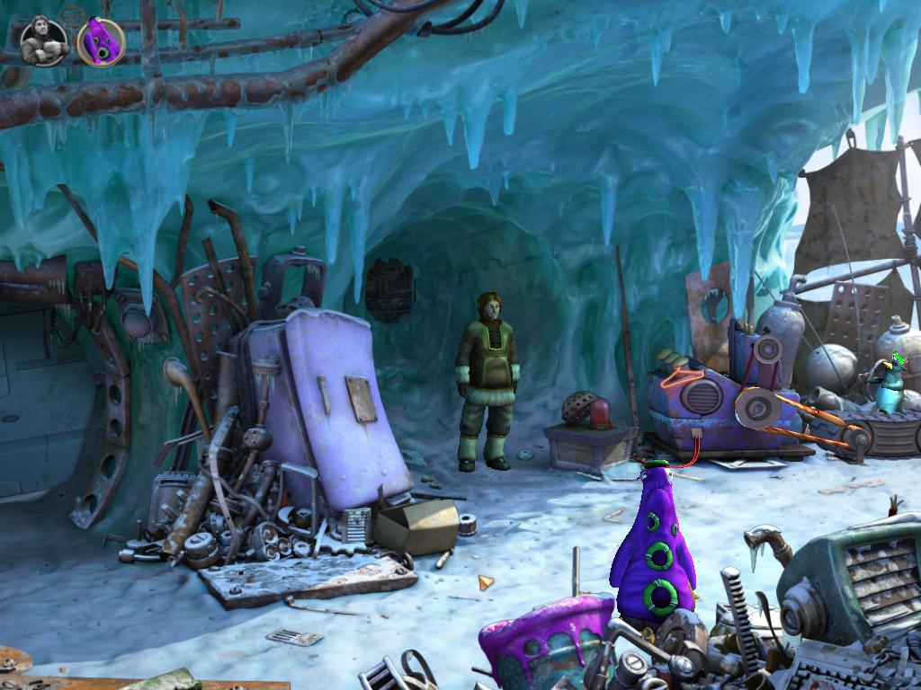 The Book of Unwritten Tales: The Critter Chronicles (Windows) screenshot: Critter dressed as Purple Tentacle