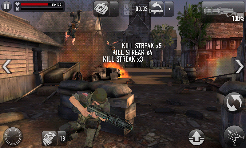 Frontline Commando: D-Day (Android) screenshot: Using grenade