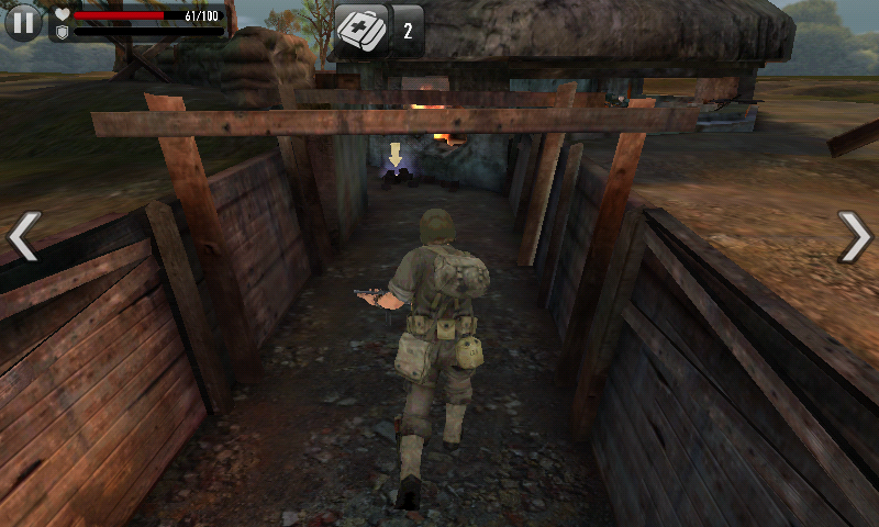 Frontline Commando: D-Day (Android) screenshot: Running through the trenches