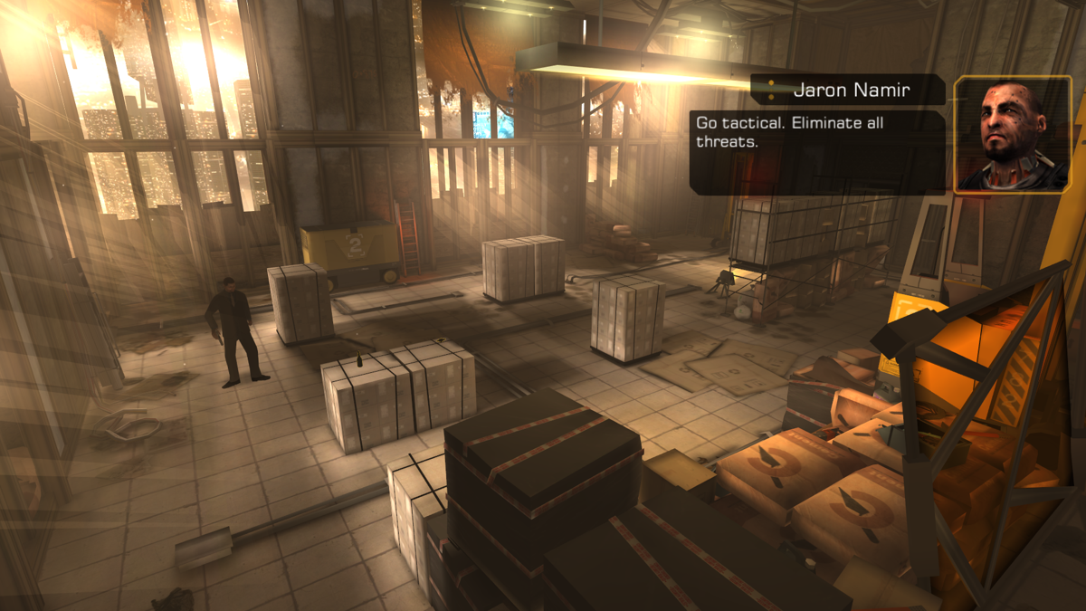 Deus Ex: The Fall (Windows) screenshot: The game suggests that you go "tactical"