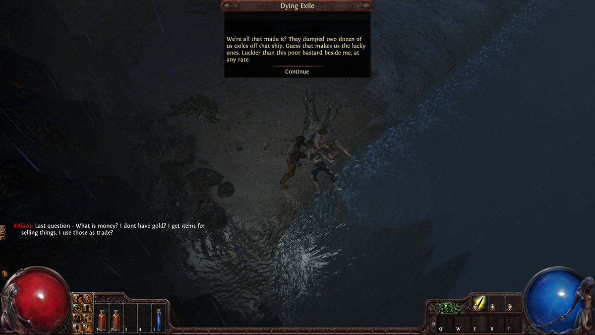 Path of Exile (Windows) screenshot: Receiving the first quest of the game