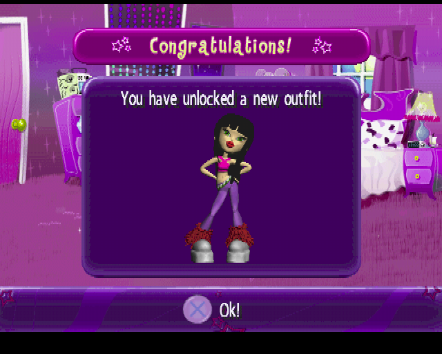 Bratz (PlayStation) screenshot: There are also new outfits to be unlocked as the game progresses