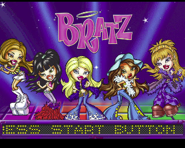 Bratz (PlayStation) screenshot: The game's title screen follows the usual memory card check and choice of language