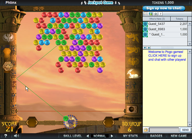 Phlinx (Browser) screenshot: The side pillars add more options to the gameplay.