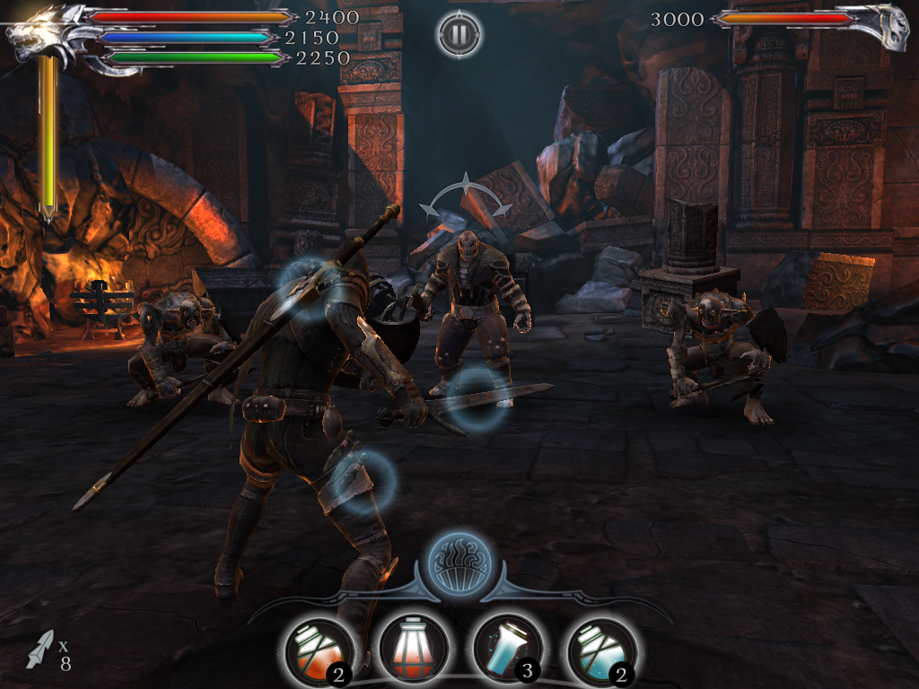 Joe Dever's Lone Wolf (iPad) screenshot: Episode 2 - Fighting Giaks and Drakkarim in Shianti ruins