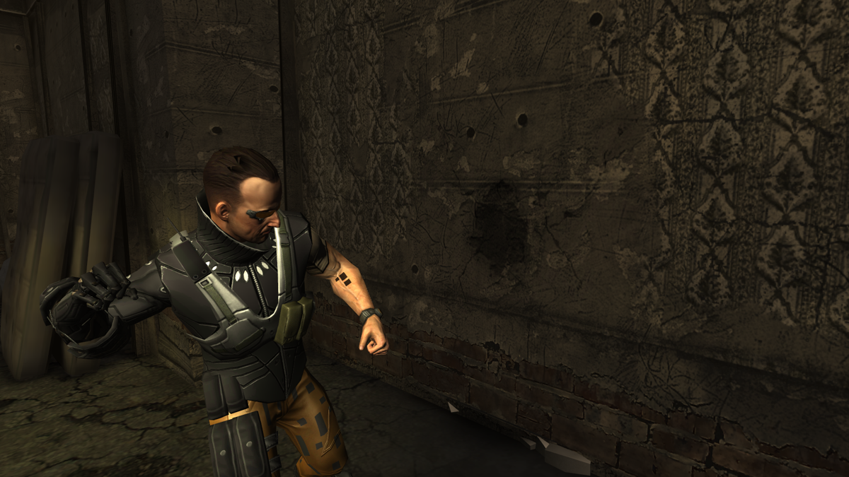 Deus Ex: The Fall (Windows) screenshot: Breaking a wall