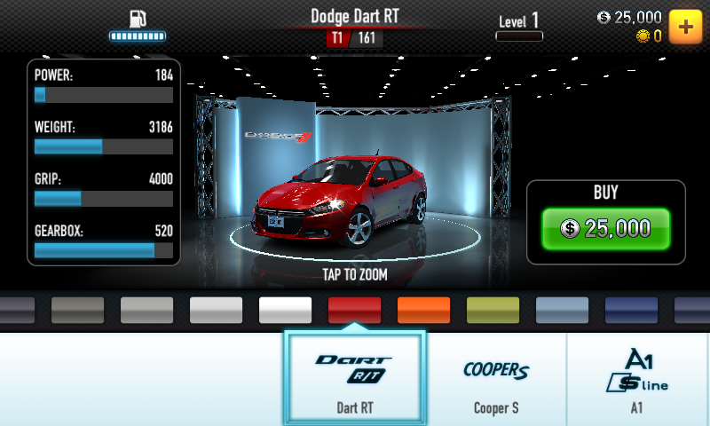 CSR Racing (Android) screenshot: At the car dealer