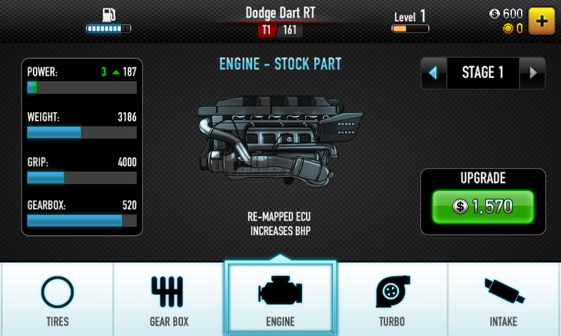 CSR Racing (Android) screenshot: Car upgrades