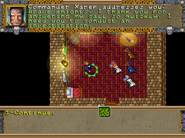 Knights of the Chalice (Windows) screenshot: You receive quests by talking to various people.