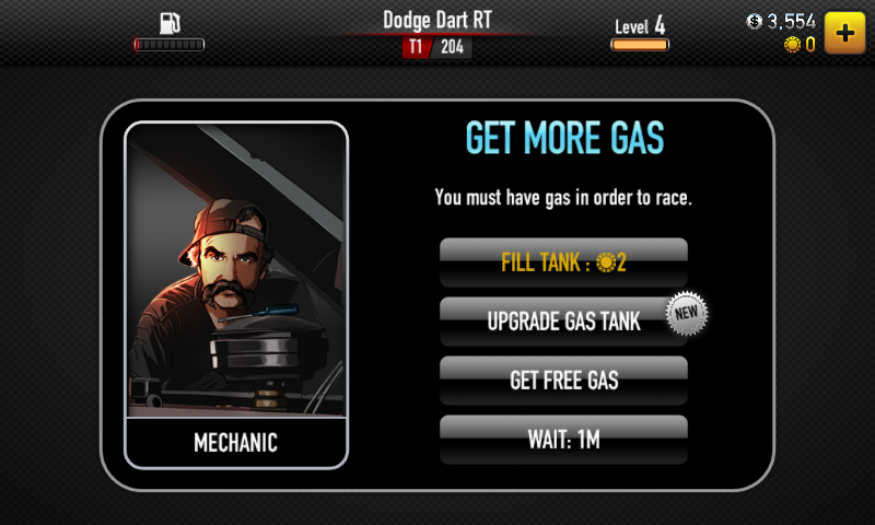 CSR Racing (Android) screenshot: Out of gas