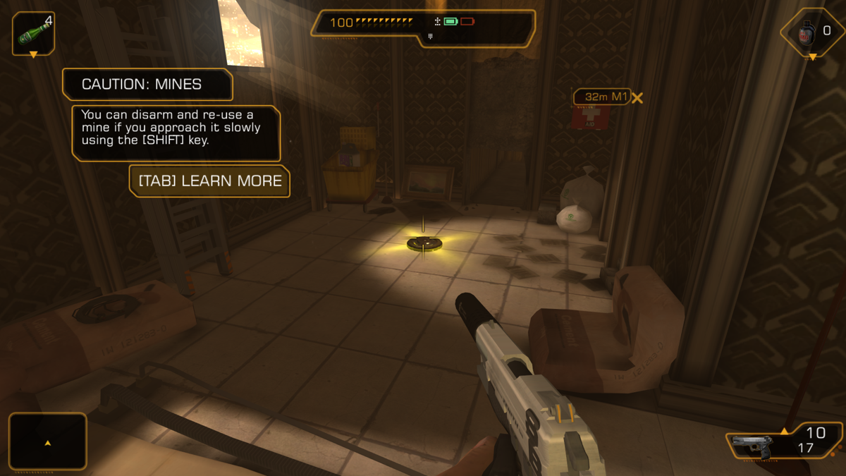 Deus Ex: The Fall (Windows) screenshot: Move slowly near the mines