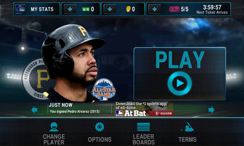 MLB.com Home Run Derby (Android) screenshot: Main menu