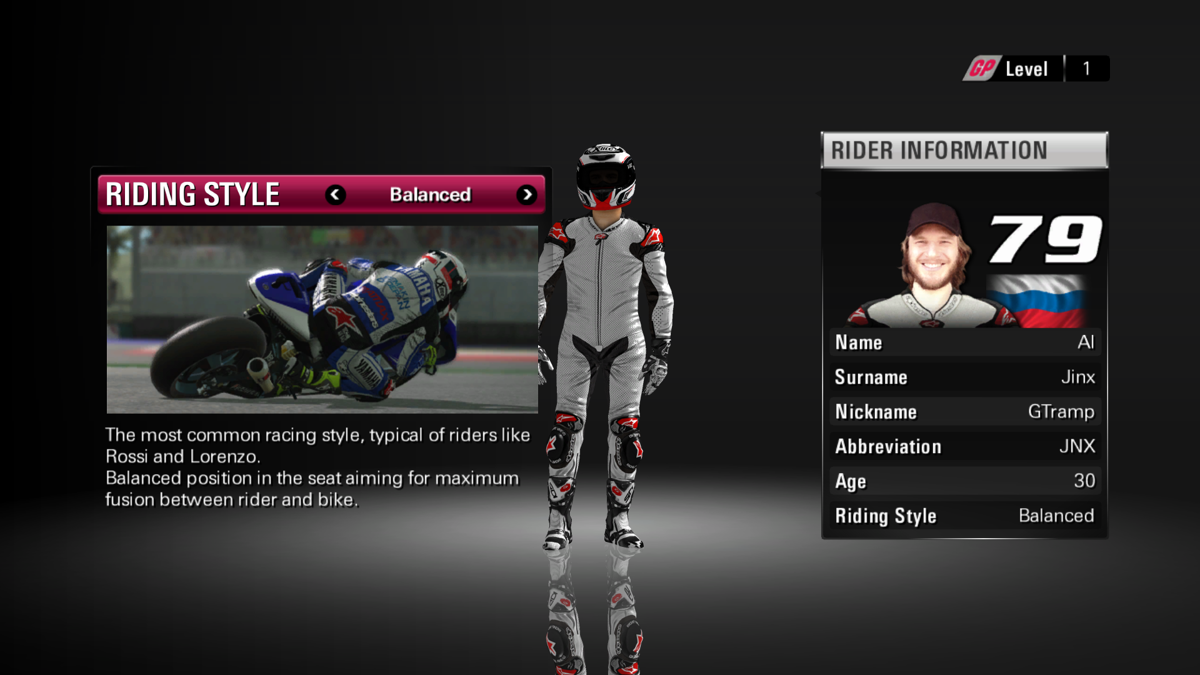 MotoGP 13 (Windows) screenshot: Customizing the rider