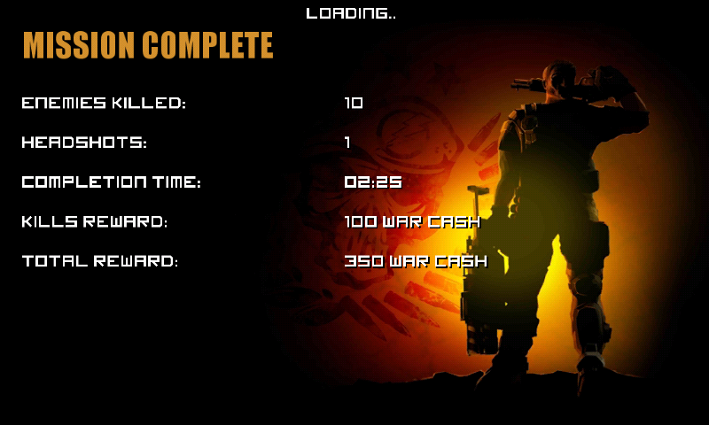 Frontline Commando (Android) screenshot: Mission stats