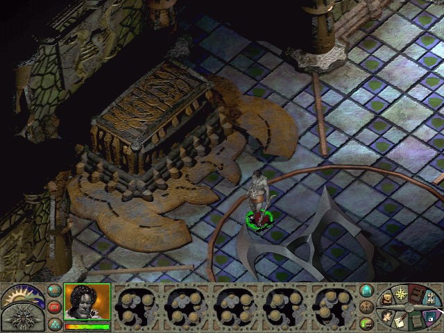 Planescape: Torment (Windows) screenshot: You can only enter this mysterious abode by yourself. Throughout the game you'll have to discover your own identity...