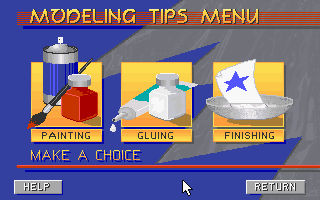Backroad Racers (DOS) screenshot: Modeling tips menu.