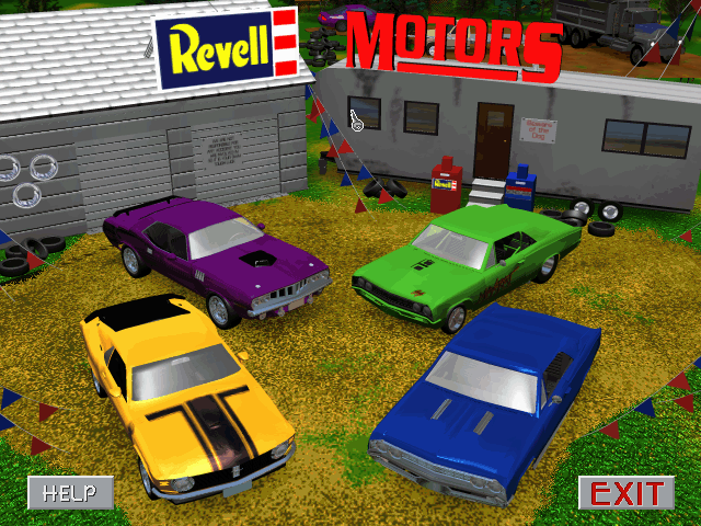 Backroad Racers (DOS) screenshot: The car lot view, where you pick your car.
