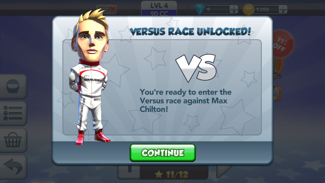 F1 Race Stars (iPhone) screenshot: Ready to race Max Chilton?