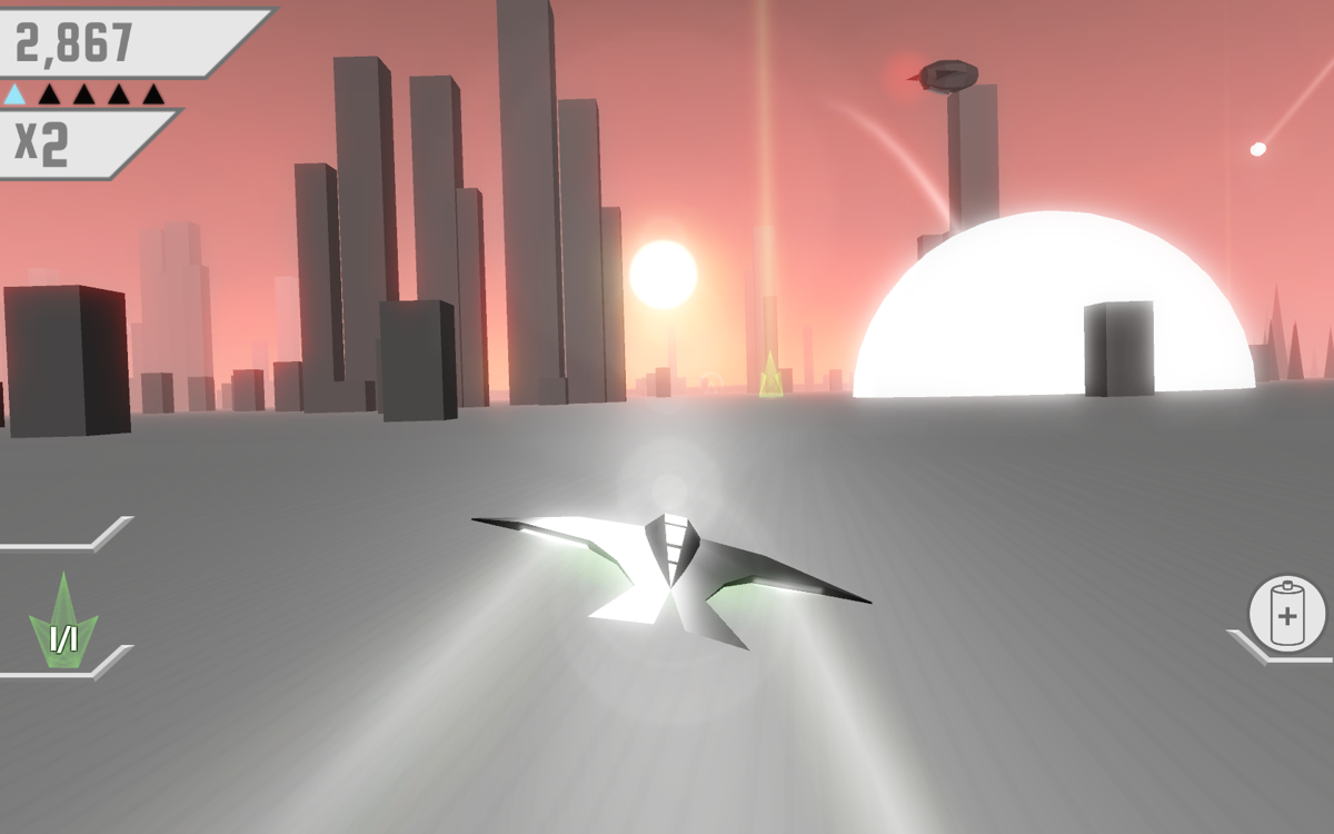 Race the Sun (Windows) screenshot: Playing the Apocalypse mode, avoid the blasts as they will blind you.