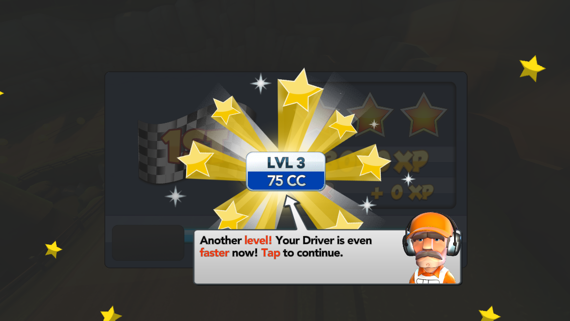 F1 Race Stars (iPhone) screenshot: Leveled up to 3