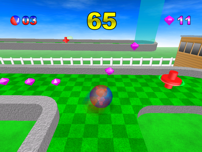 Super Gerball (Windows) screenshot: Easy difficulty: watch out for the red object.