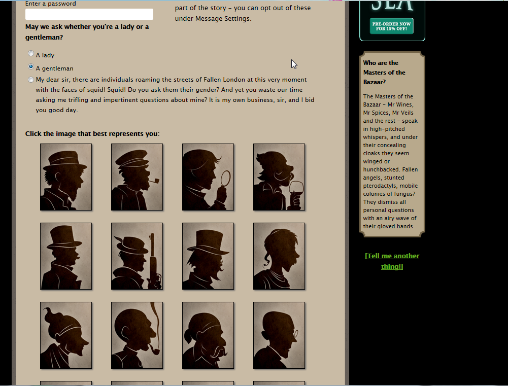 Fallen London (Browser) screenshot: ...a gentleman...