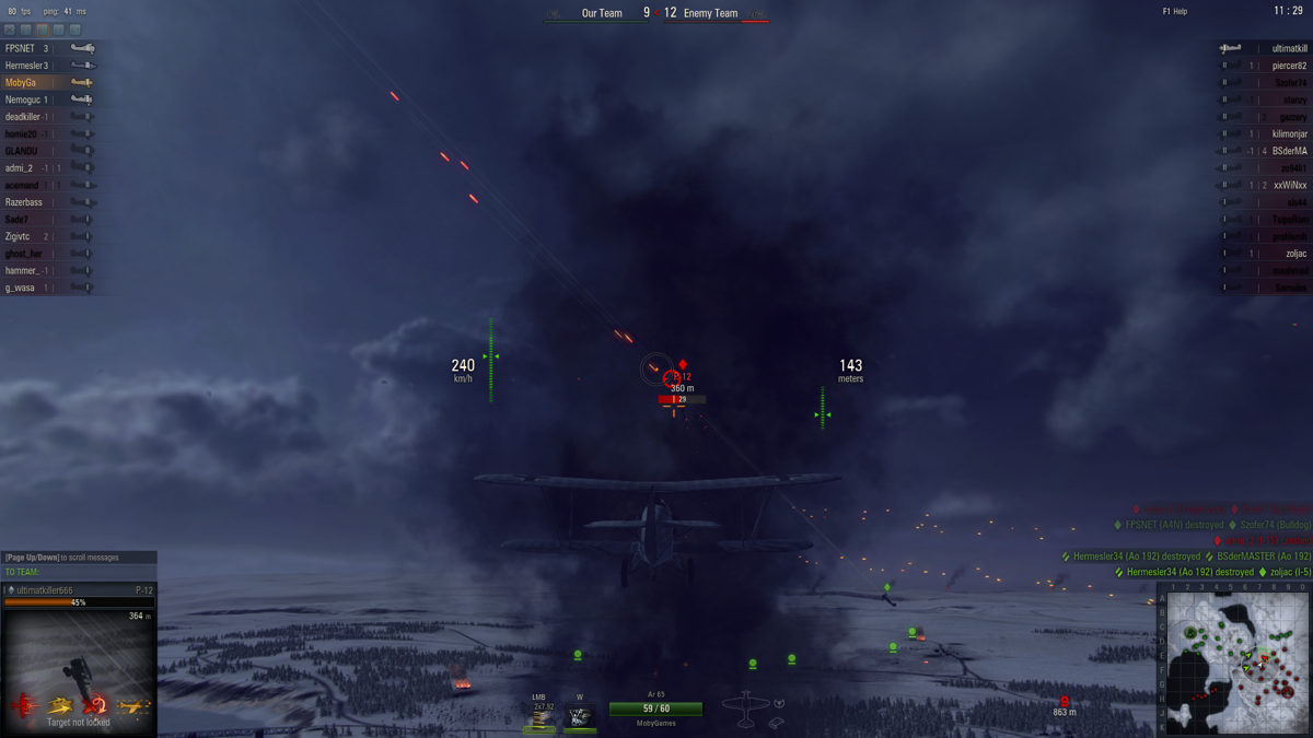 World of Warplanes (Windows) screenshot: A dogfight with another player
