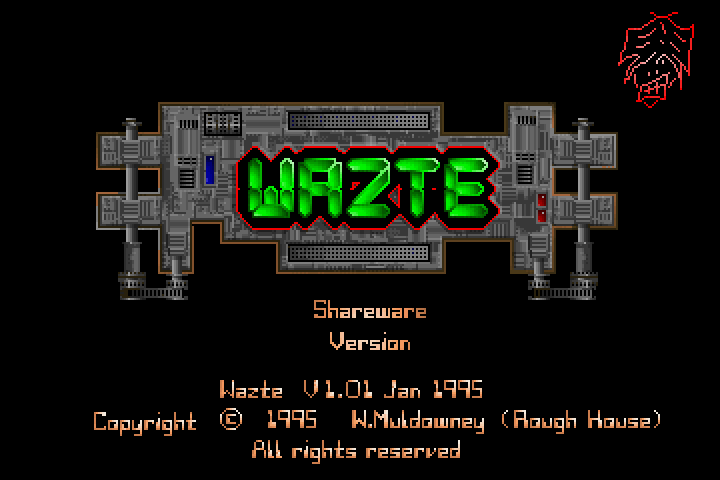 Wazte (DOS) screenshot: The game's title screen. This is the shareware version so the title screen is followed by a couple of ordering screens before the game starts