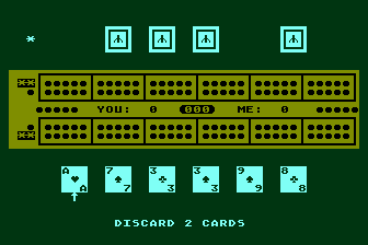 King Cribbage (Atari 8-bit) screenshot: Discarding Cards