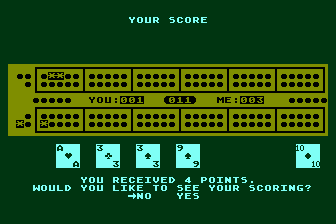 King Cribbage (Atari 8-bit) screenshot: I Have 2 15s for 4 Points