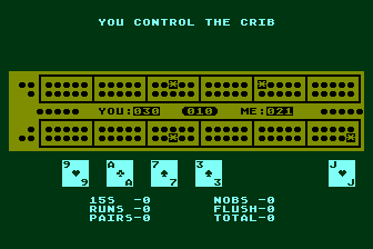 King Cribbage (Atari 8-bit) screenshot: I Score a Run of 5