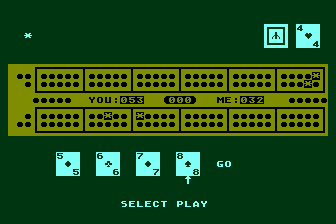 King Cribbage (Atari 8-bit) screenshot: Playing a Hand