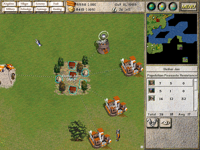Seven Kingdoms: Ancient Adversaries (Windows) screenshot: Peaceful assimilation of a multinational village is no simple task. It requires some patience and coordinated efforts of spies and talented generals.