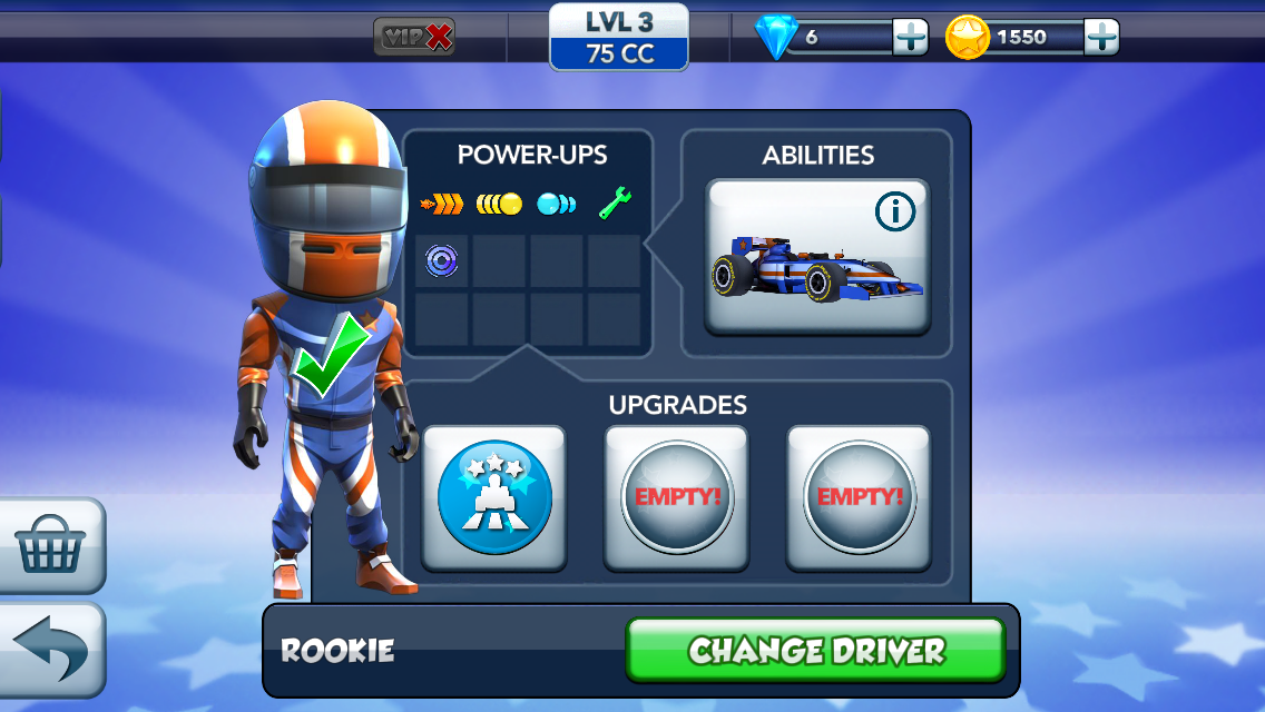 F1 Race Stars (iPhone) screenshot: Power-ups for the driver and car.