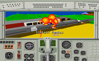Backroad Racers (DOS) screenshot: Car destroyed in a fiery crash!