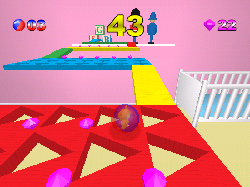 Super Gerball (Windows) screenshot: Medium difficulty: it's difficult to move the ball here (level 15).