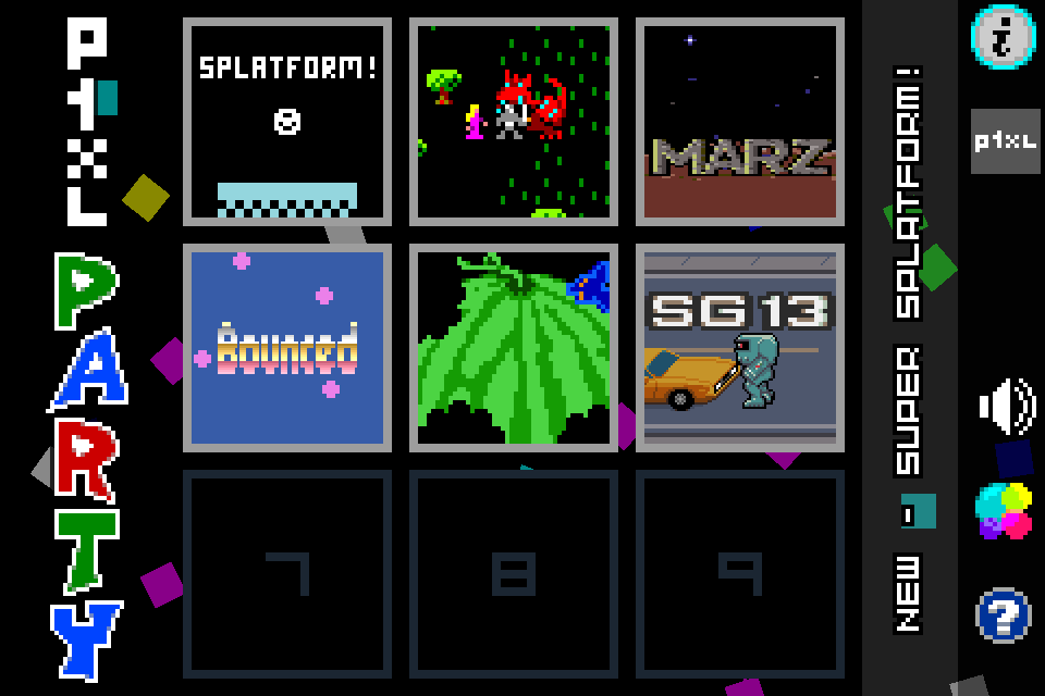 P1XL Party (iPhone) screenshot: Main game selection screen