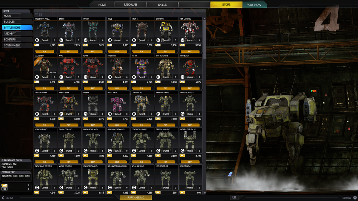 MechWarrior Online (Windows) screenshot: The in-game shop