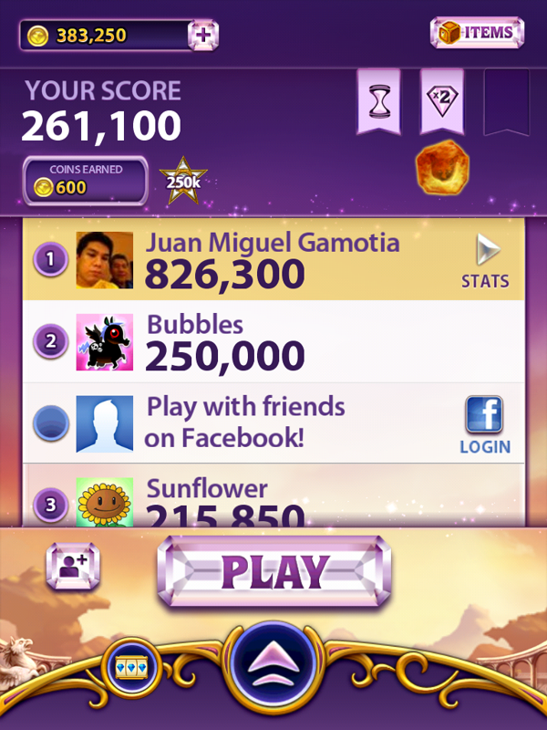 Bejeweled: Blitz (iPad) screenshot: I have also earned coins including the rare gem at the end of each game, right?