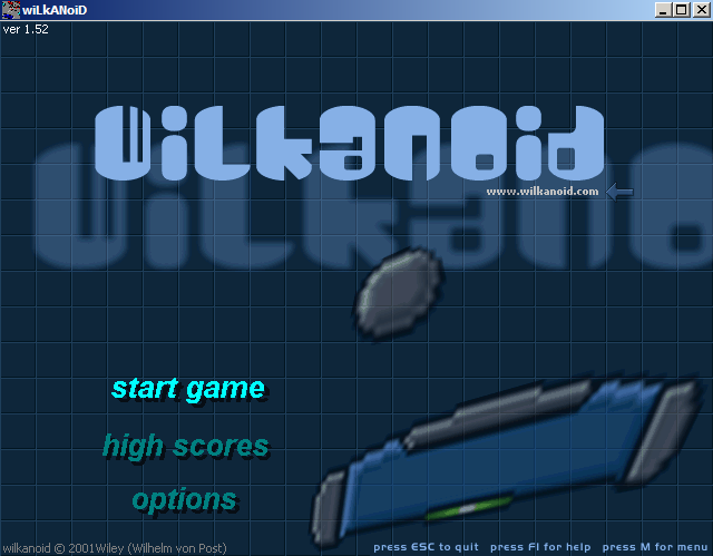 Wilkanoid (Windows) screenshot: Main menu